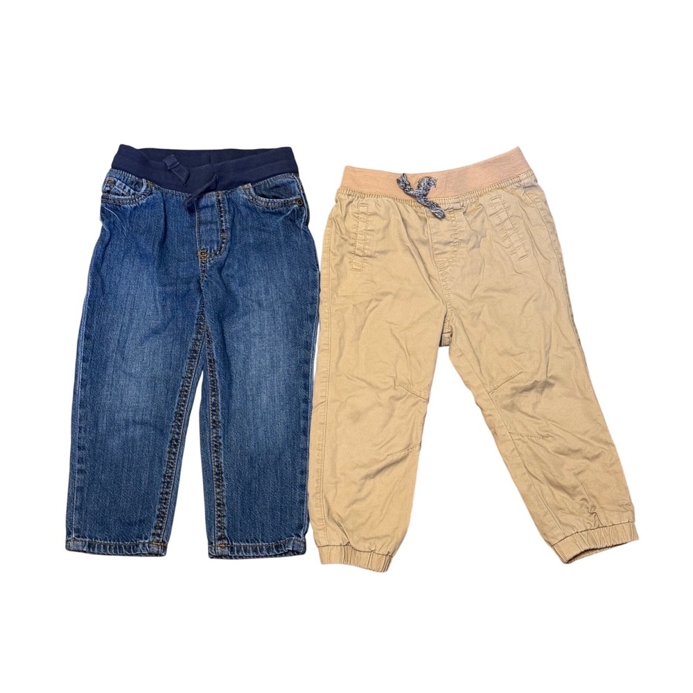 Carter's Cat & Jack Boys Toddler Jeans Khaki Joggers Bundle Size 18M 2T Blue Tan